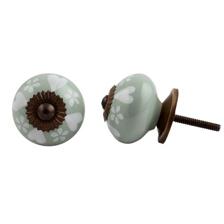 Sage Green Heart Ceramic Knob